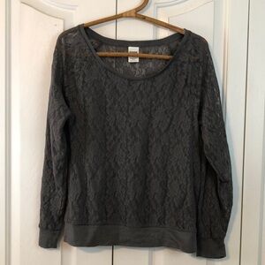 Victoria’s Secret Pink Sheer Lace Gray Long Sleeve Top Size Large